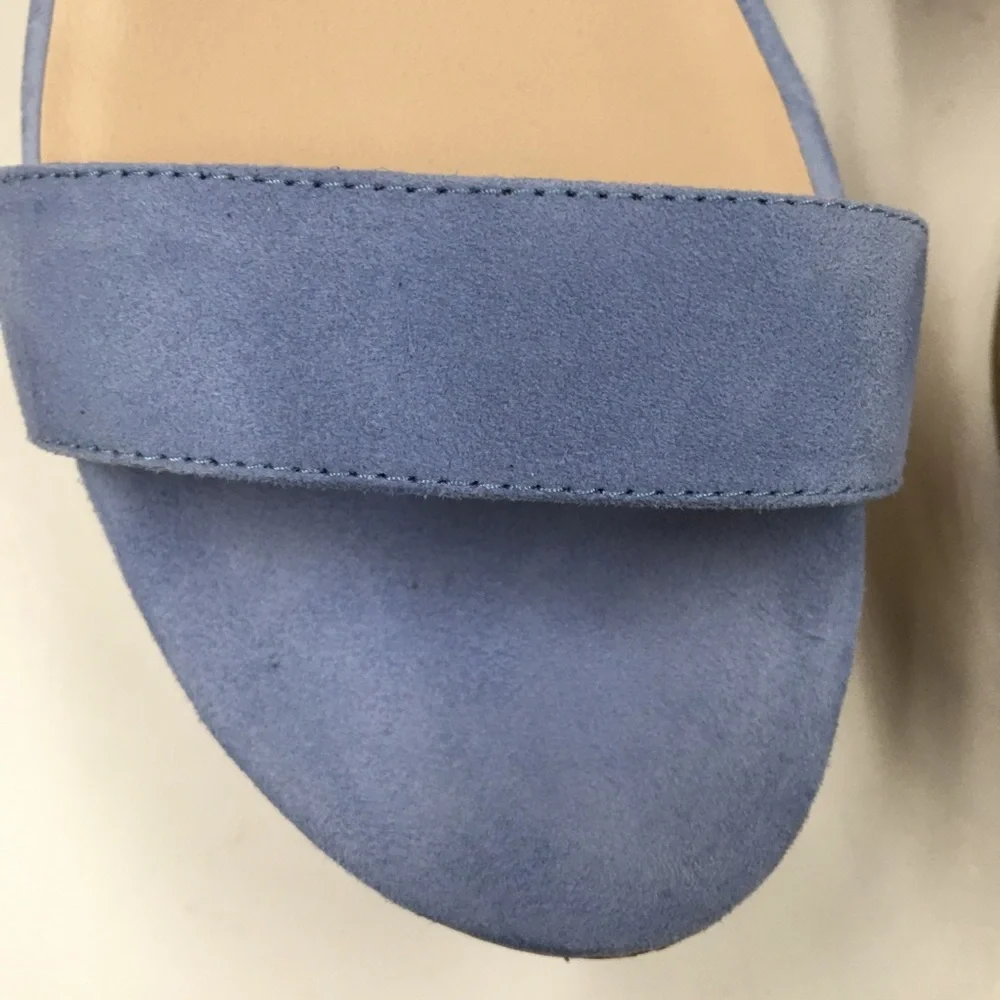 Stuart Weitzman Suede Leather Ankle Strap Platform Sandals 7 Light Blue Spring